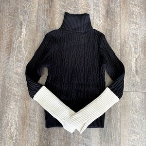 Zara Black Turtleneck with White Cuff Sleeves S